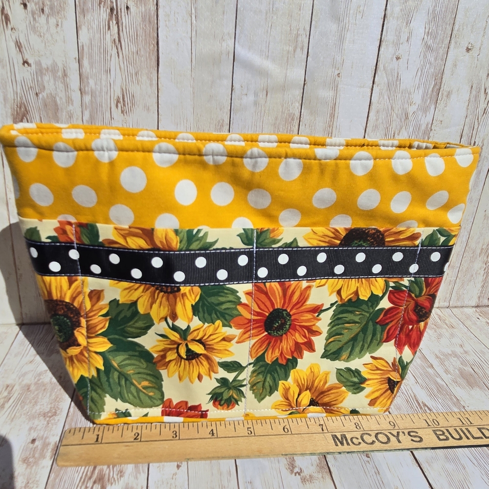 Handmade Sunflower Purse Organizer Insert Yellow Polka Dot Fabric Multi Pockets - Picture 8 of 8